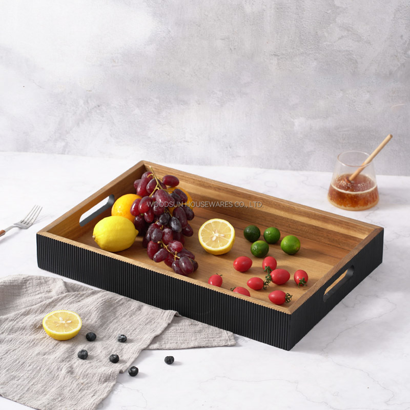 WOODSUN 2024 New Arrivals Acacia Wood Restaurant Serving Tray Wood With Handles