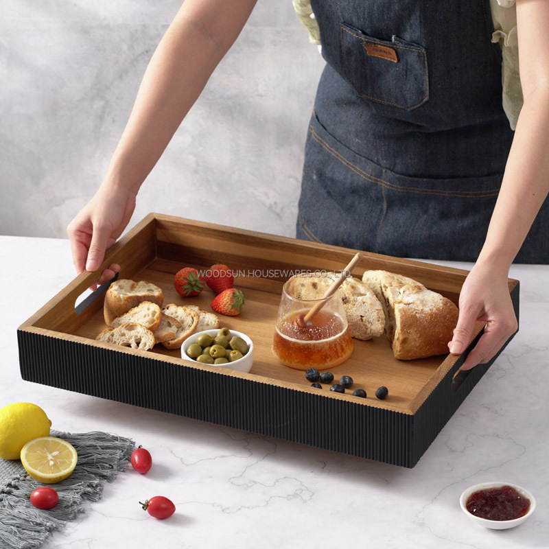 WOODSUN 2024 New Arrivals Acacia Wood Restaurant Serving Tray Wood With Handles