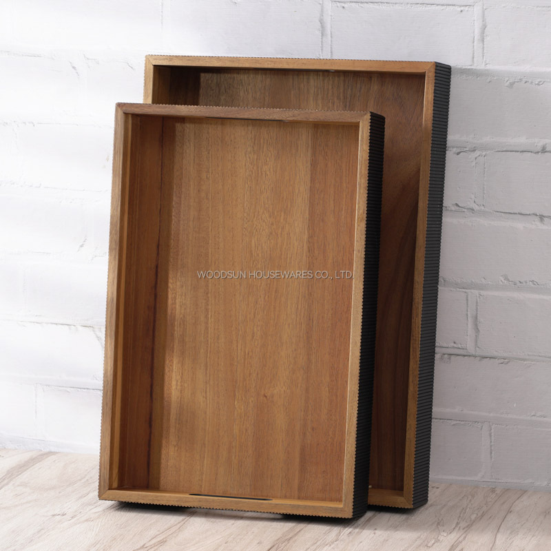 WOODSUN 2024 New Arrivals Acacia Wood Restaurant Serving Tray Wood With Handles
