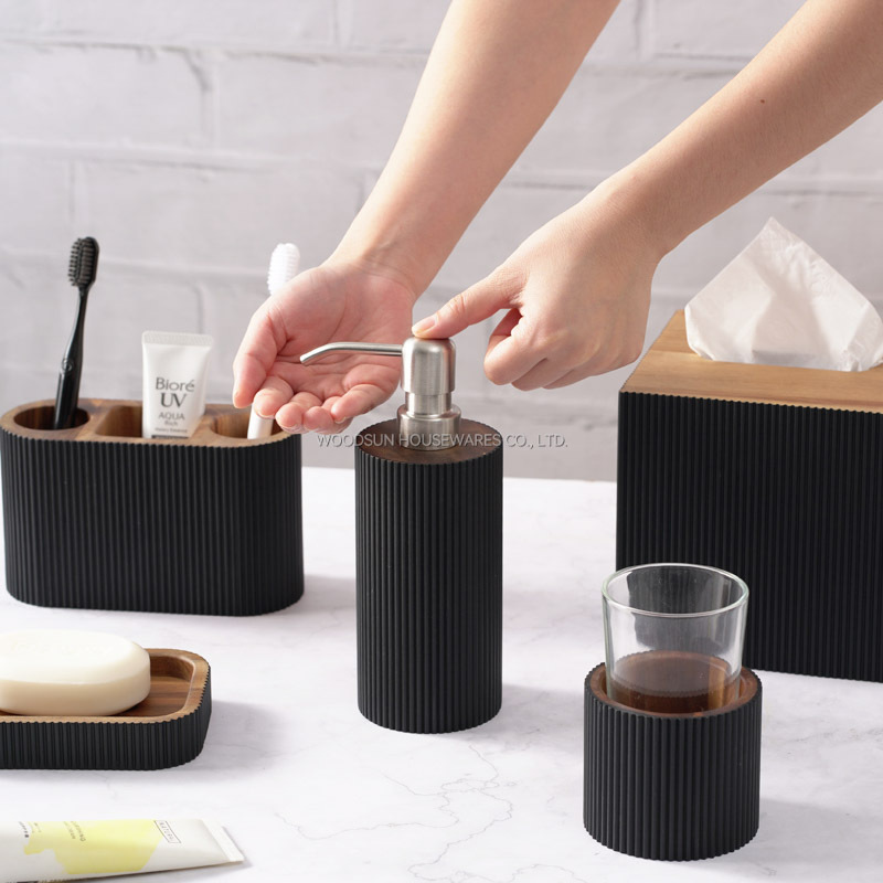 Woodsun Toothbrush Rack Bathroom Accessory Set With Soap Box Lotion Dispenser Kit Bathroom Set