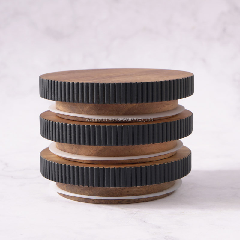 Woodsun Acacia Wood Kitchen Food Storage Containers Glass Canister