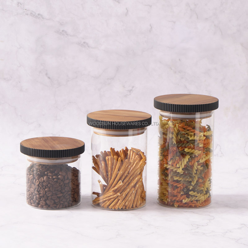 Woodsun Acacia Wood Kitchen Food Storage Containers Glass Canister
