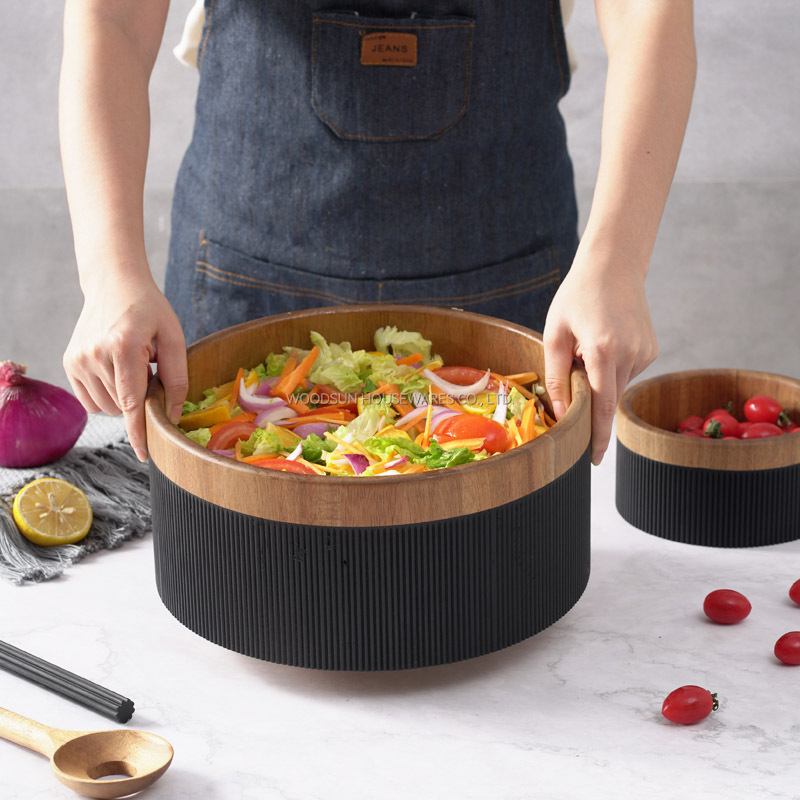 WOODSUN Custom Manufacturer Wooden Mixing Salad Bowl Acacia Wood Bowl