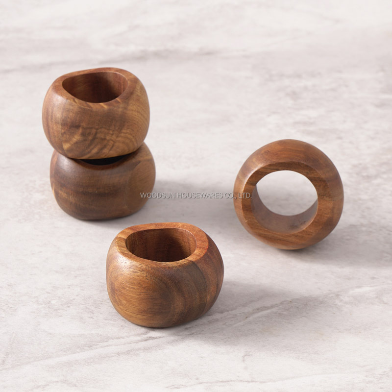 Woodsun Custom Manufacturer 2024 Wooden Napkin Ring Napkin Holder Set