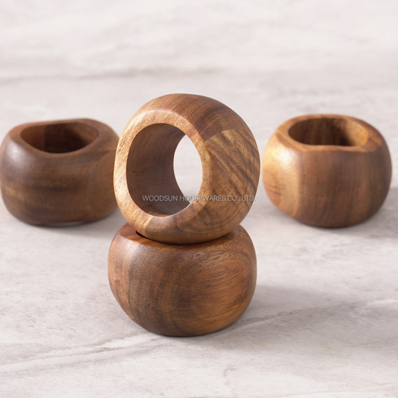 Woodsun Custom Manufacturer 2024 Wooden Napkin Ring Napkin Holder Set