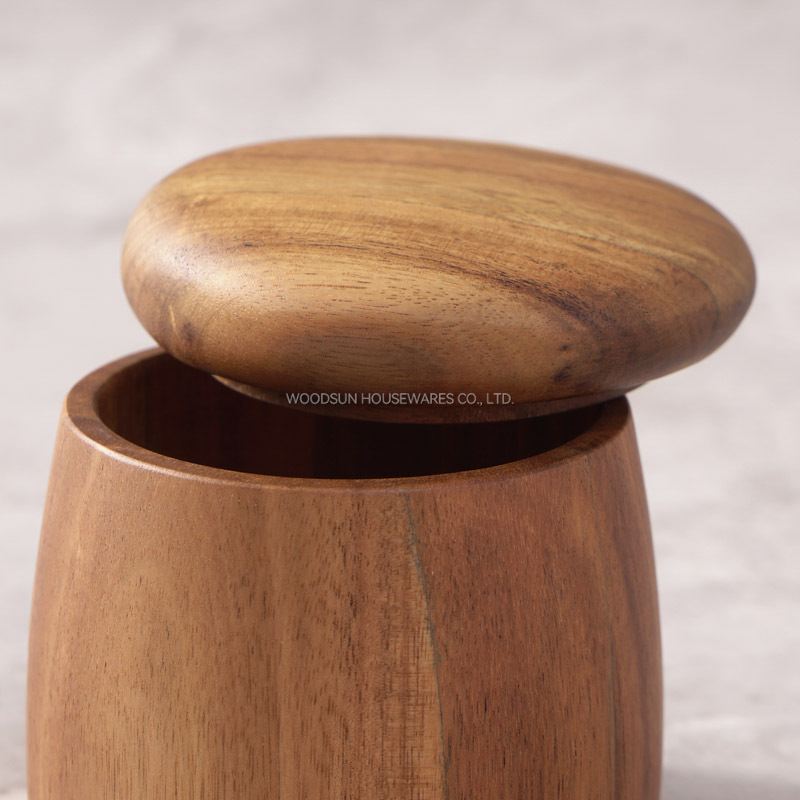 Woodsun Custom Logo Wooden Spice Box Jar Salt Container For Sale