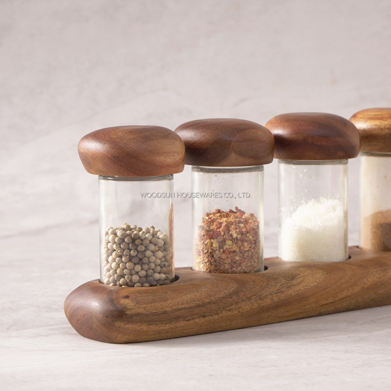 Oem/Odm Glass Spice Jar Rack Organiser Acacia Wood Spice Tray Drawer Organizer Kitchen Spice Rack For Countertop