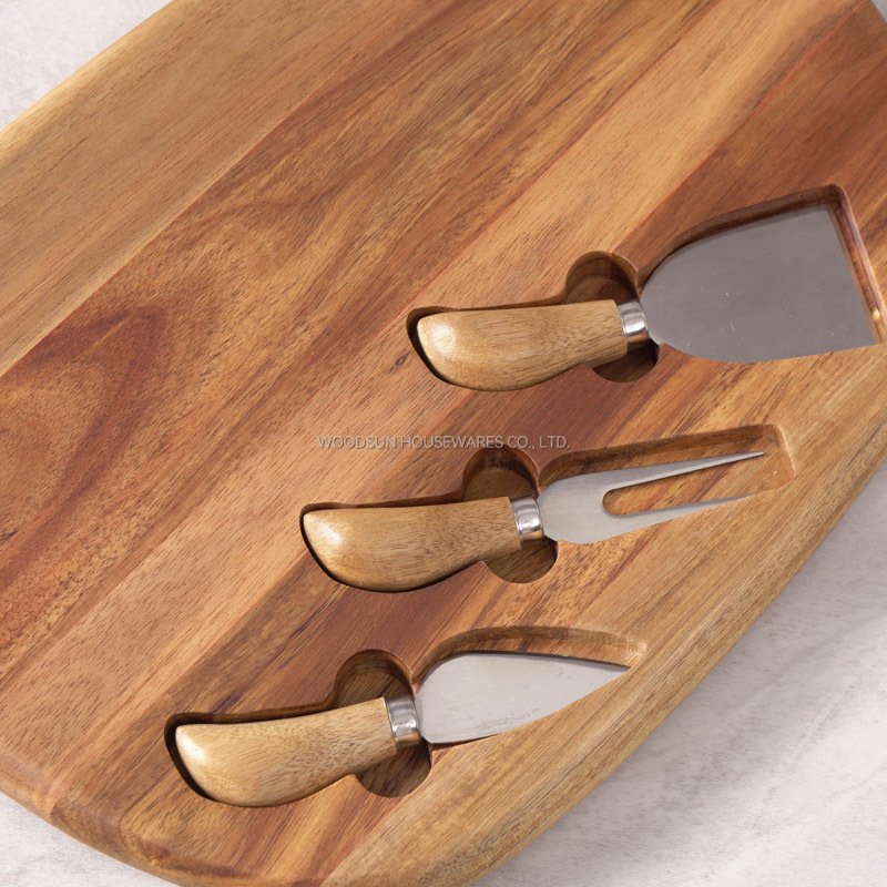 Woodsun Custom Manufacturer Acacia Wood Natural Cheese Charcuterie Board