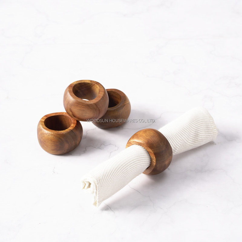 Woodsun Custom Manufacturer 2024 Wooden Napkin Ring Napkin Holder Set