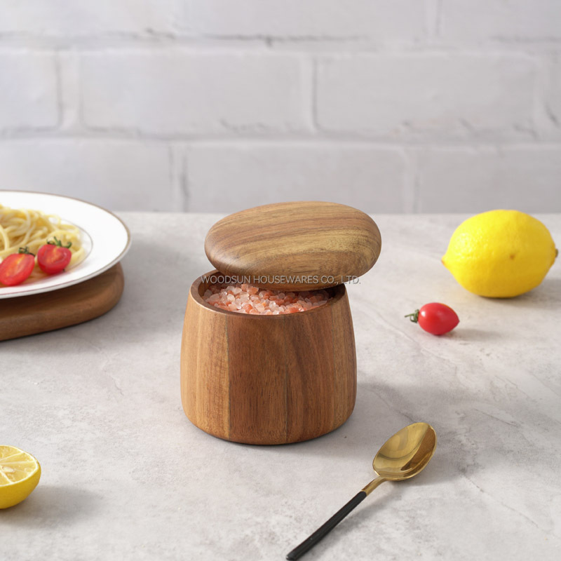 Woodsun Custom Logo Wooden Spice Box Jar Salt Container For Sale