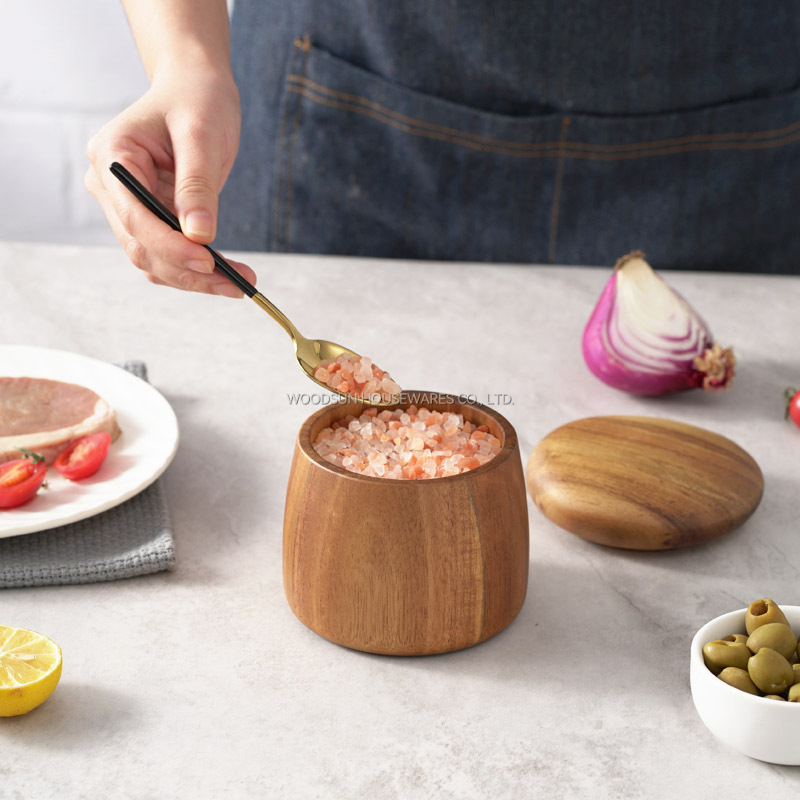 Woodsun Custom Logo Wooden Spice Box Jar Salt Container For Sale