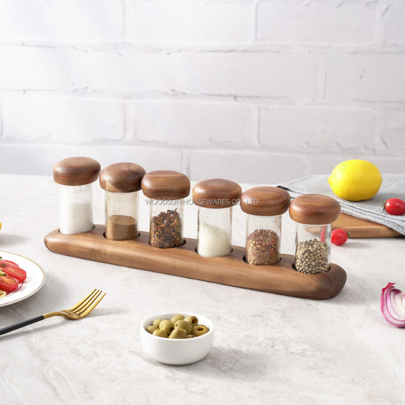 Oem/Odm Glass Spice Jar Rack Organiser Acacia Wood Spice Tray Drawer Organizer Kitchen Spice Rack For Countertop