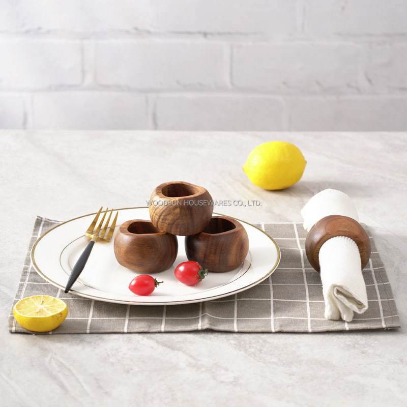 Woodsun Custom Manufacturer 2024 Wooden Napkin Ring Napkin Holder Set