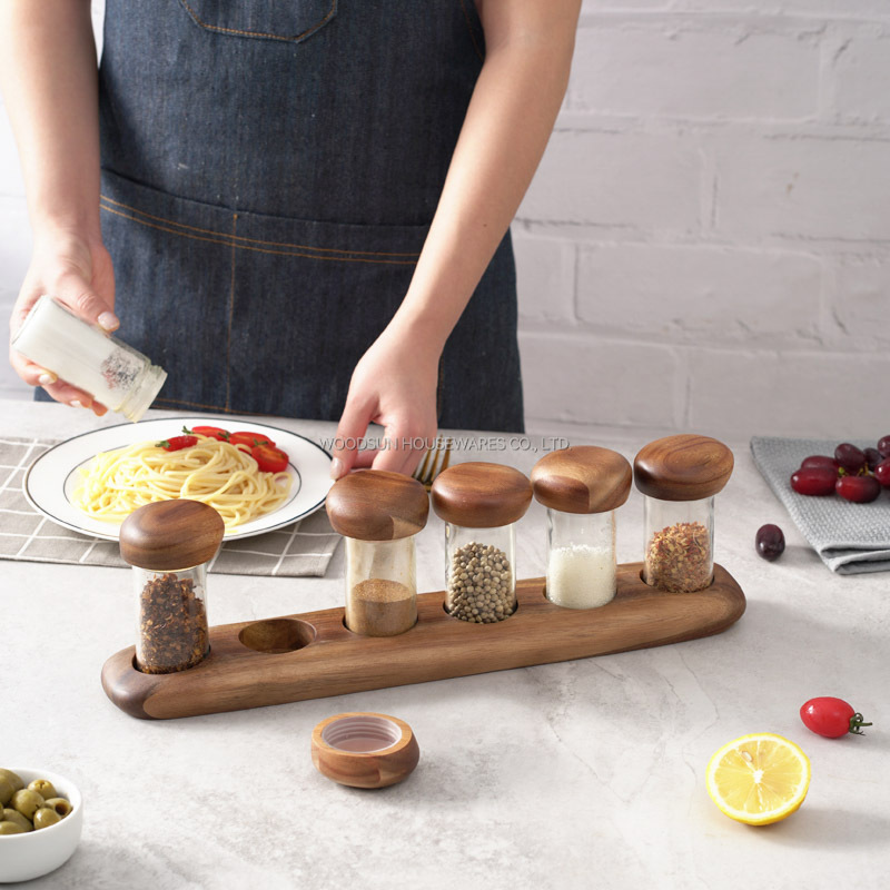 Oem/Odm Glass Spice Jar Rack Organiser Acacia Wood Spice Tray Drawer Organizer Kitchen Spice Rack For Countertop