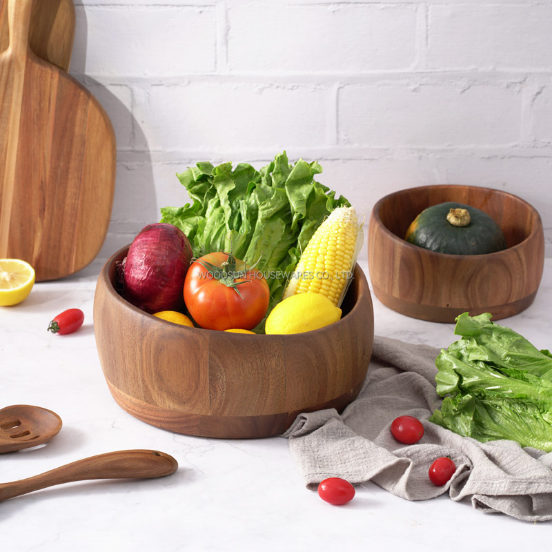 Woodsun Professional Supplier Acacia Wood Plates Salad Bowl Food