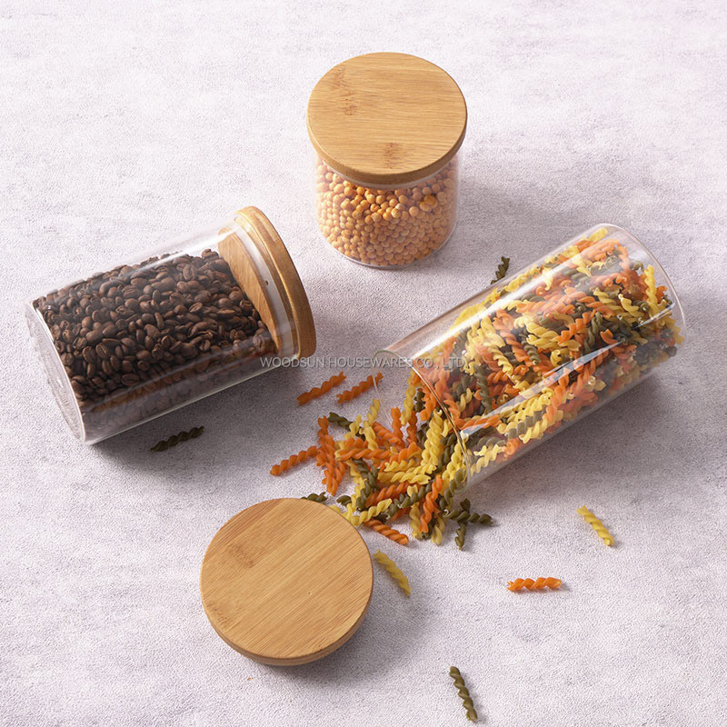 Woodsun Eco Friendly Bamboo Lid Coffee Food Container Glass