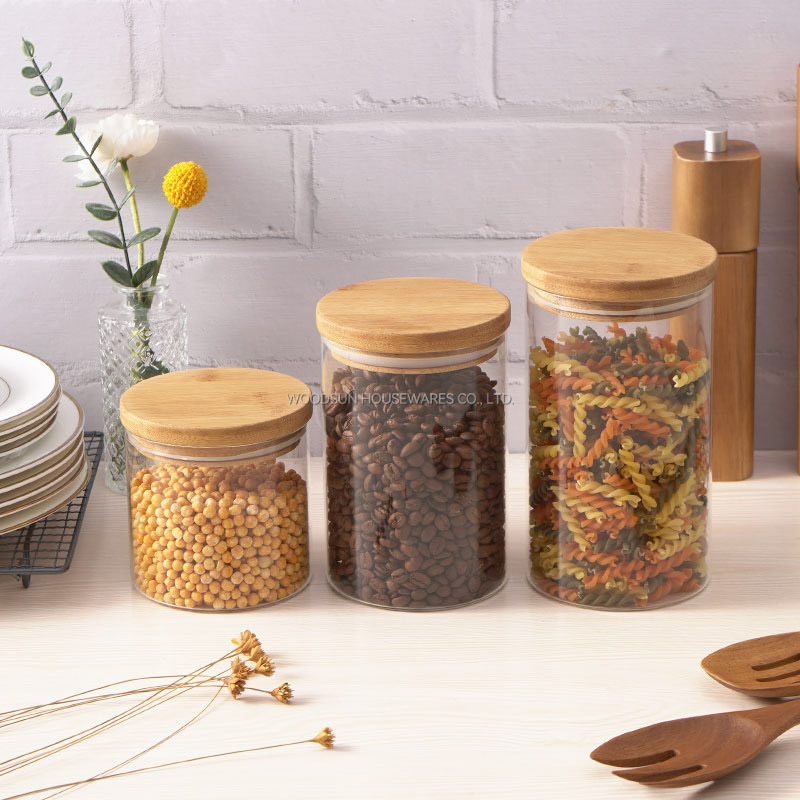 Woodsun Eco Friendly Bamboo Lid Coffee Food Container Glass