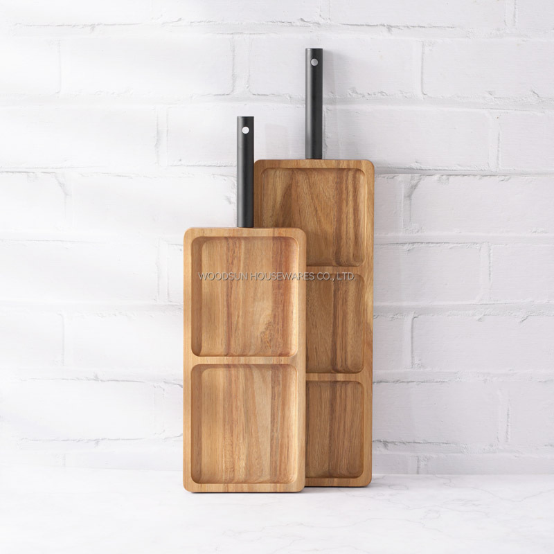 Wooden Grids Divided Wood Serving Plate Acacia Wood Plates Serving Tray For Snacks