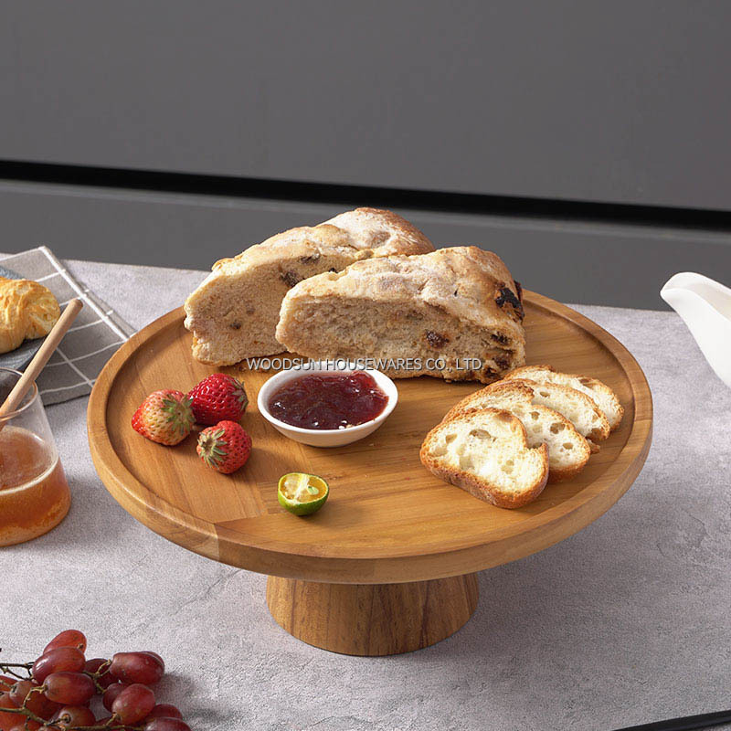 Woodsun Acacia Wood Cake Trays Wooden Plates Stand for Food