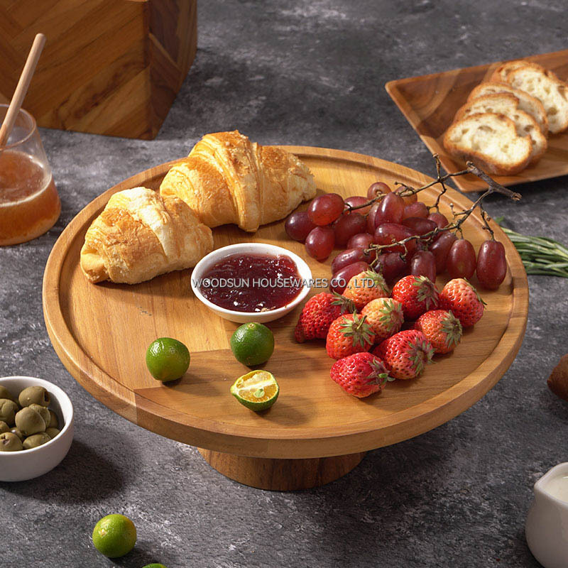 Woodsun Acacia Wood Cake Trays Wooden Plates Stand for Food