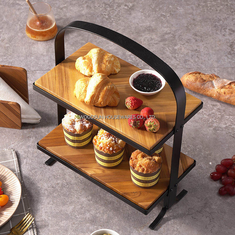 Woodsun 2 Tier Food Serving Tray With Stand
