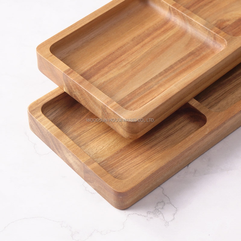 Wooden Grids Divided Wood Serving Plate Acacia Wood Plates Serving Tray For Snacks