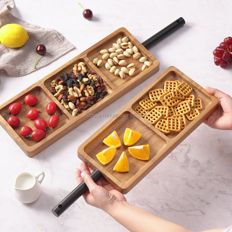 Wooden Grids Divided Wood Serving Plate Acacia Wood Plates Serving Tray For Snacks