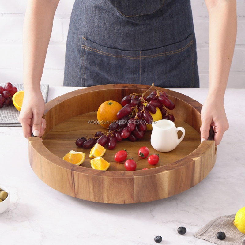 WOODSUN 2025 Divided Wooden Kitchen Serving Tray Restaurant With Handles