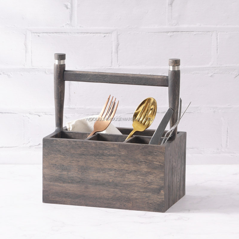 Woodsun Wooden Utensil Holder Baskets Utensilios Wood Caddy with Handle