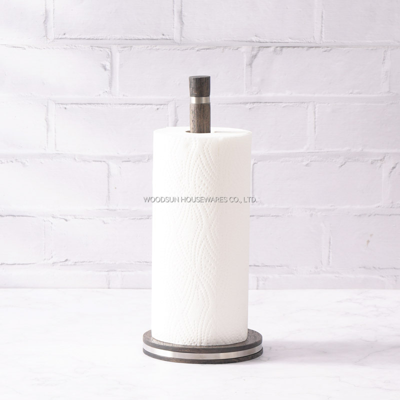 Woodsun Rubber Wood Rustic Grey Varnish Paper Towel Holder Towel Stand