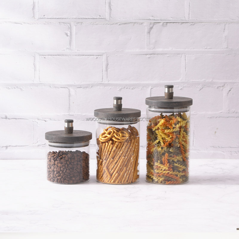 Woodsun Wood Kitchen Food Storage Containers Glass Canister For Sale