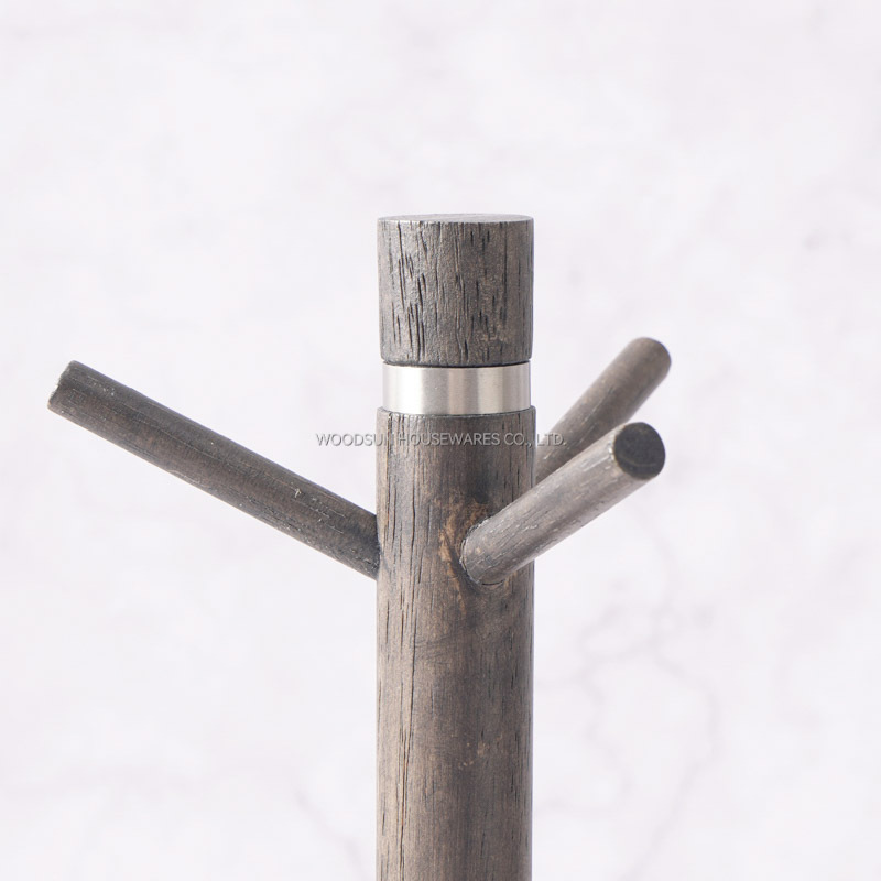 Woodsun Rubber Wood 304SS Sanding Finish Wood Cups Holder Coffee Mug Tree