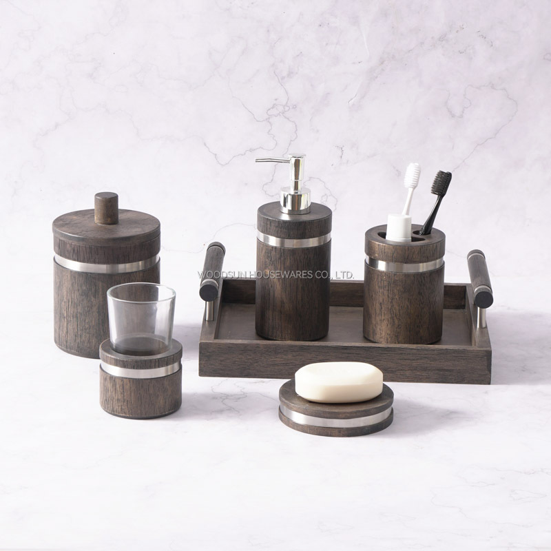 Woodsun Bathroom Accessory Set With Soap Box Lotion Dispenser Toothbrush Rack Kit Bathroom Set