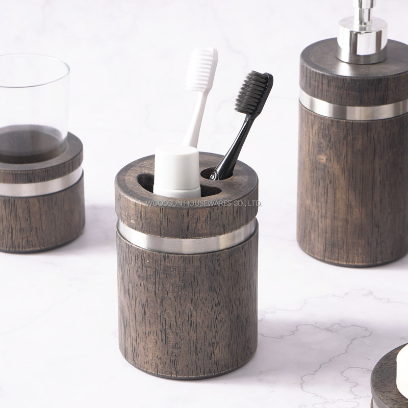 Woodsun Bathroom Accessory Set With Soap Box Lotion Dispenser Toothbrush Rack Kit Bathroom Set