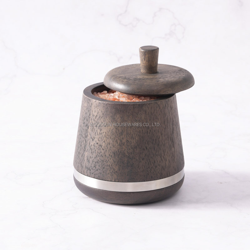 Woodsun Custom Logo Wooden Jar Salt Box Spices Containers