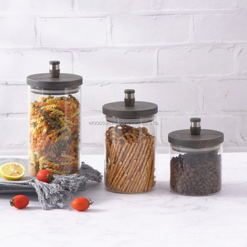 Woodsun Wood Kitchen Food Storage Containers Glass Canister For Sale