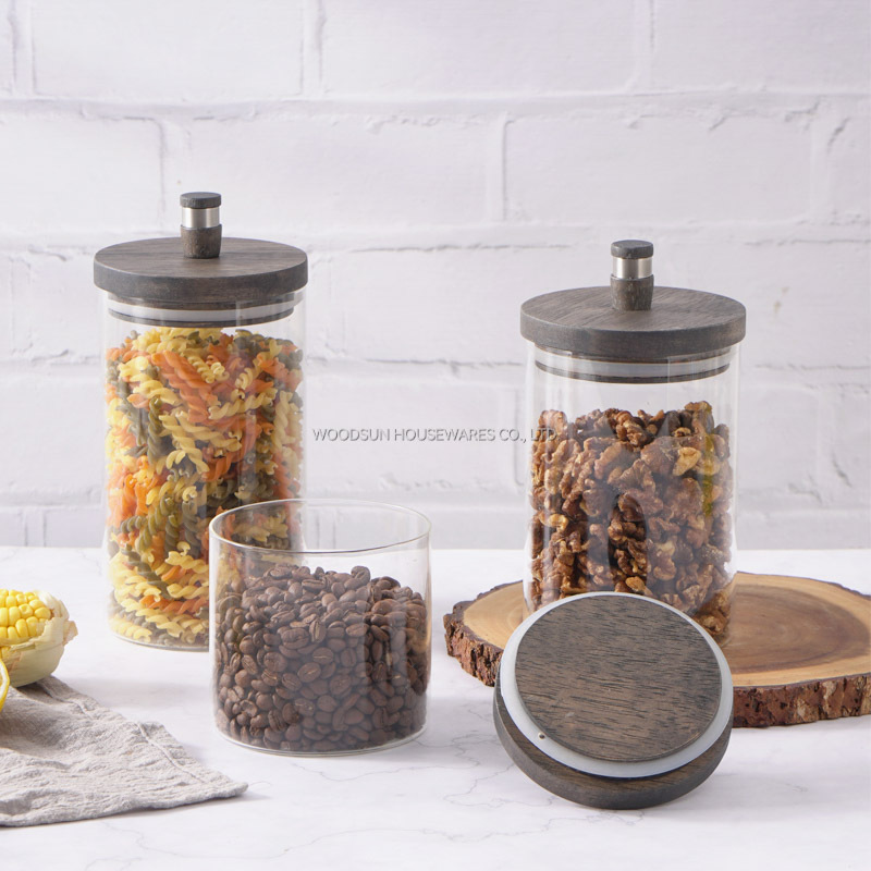 Woodsun Wood Kitchen Food Storage Containers Glass Canister For Sale