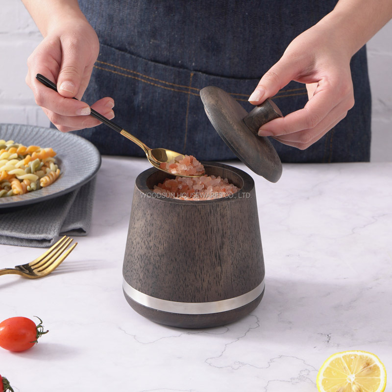 Woodsun Custom Logo Wooden Jar Salt Box Spices Containers