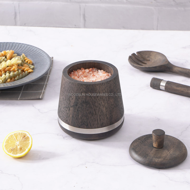 Woodsun Custom Logo Wooden Jar Salt Box Spices Containers