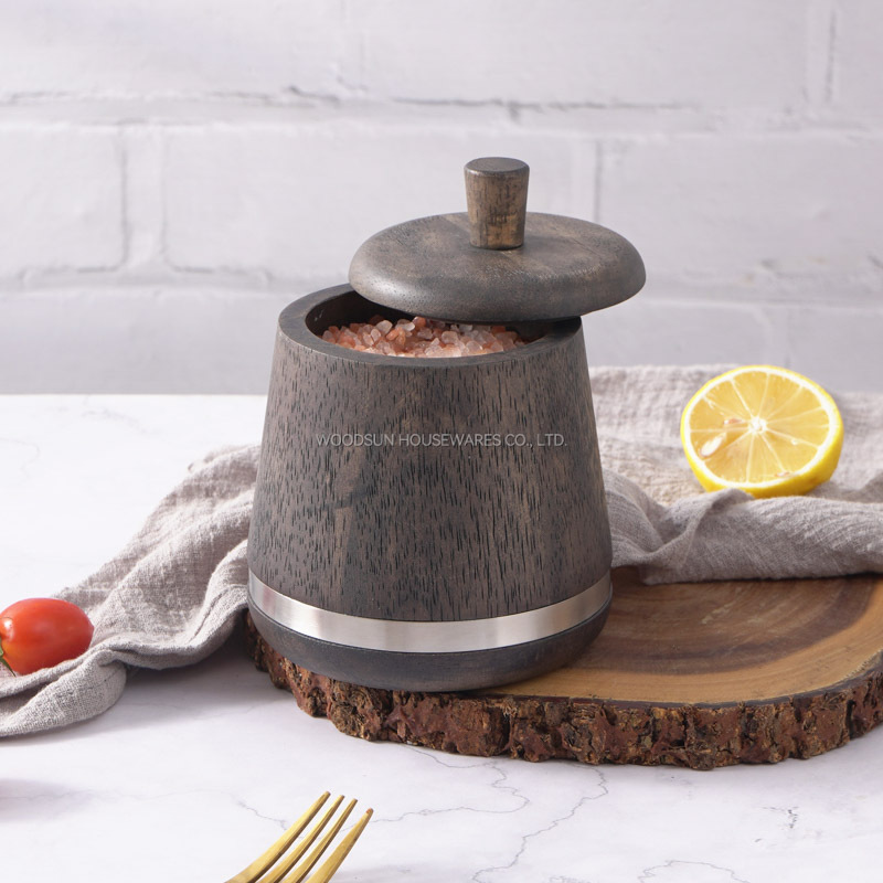 Woodsun Custom Logo Wooden Jar Salt Box Spices Containers