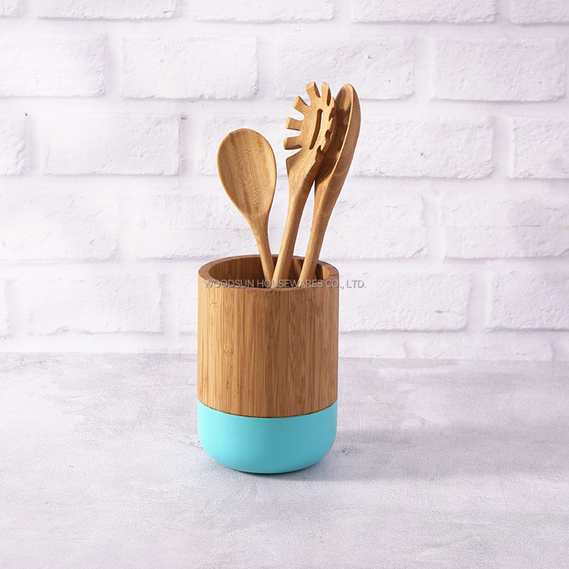 Woodsun Cutlery Holder Bamboo Plastic Utensil Holder For Kitchen Cooking Tools