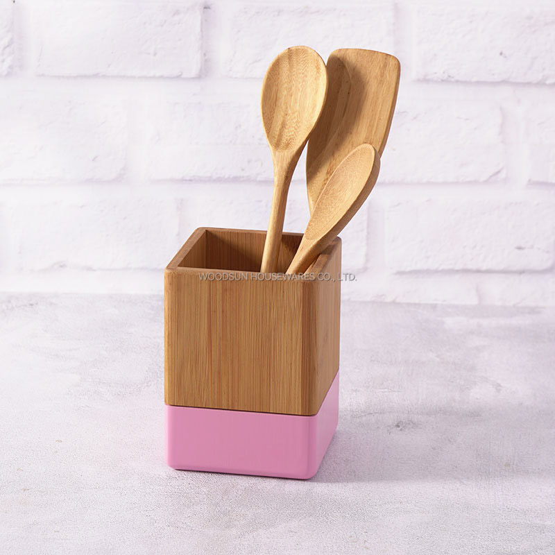 Woodsun Cutlery Holder Bamboo Plastic Kitchen Cooking Spatula Utensil Holder