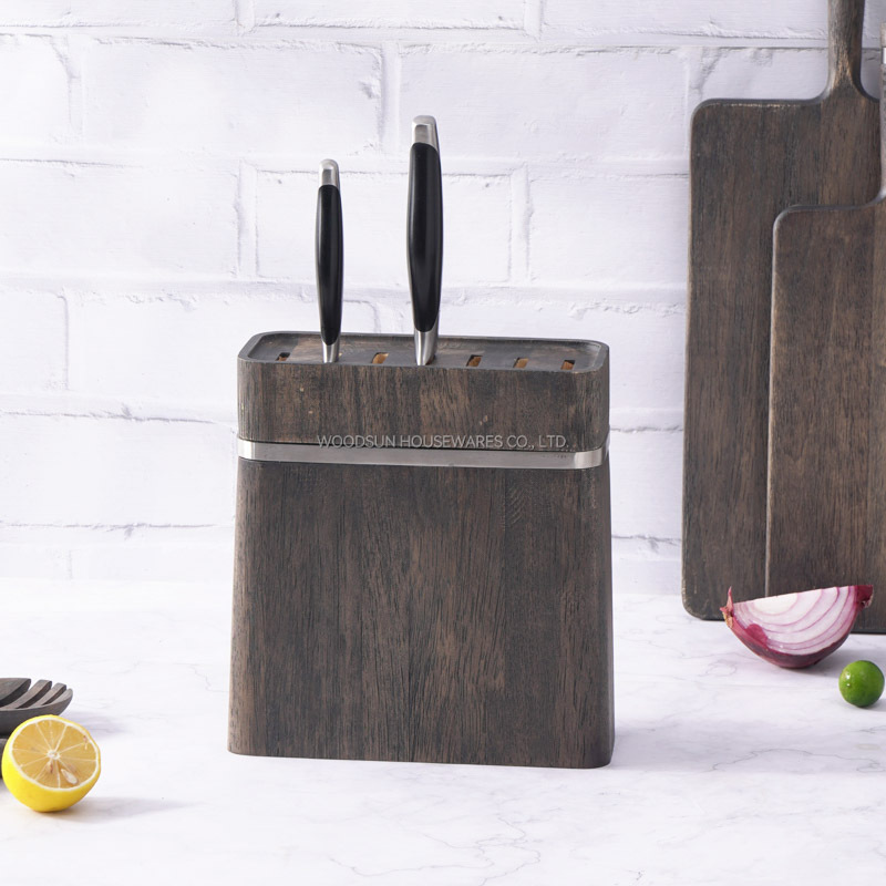 WoodSun Wooden Knife Block Space Saver Knife Holder Kitchen