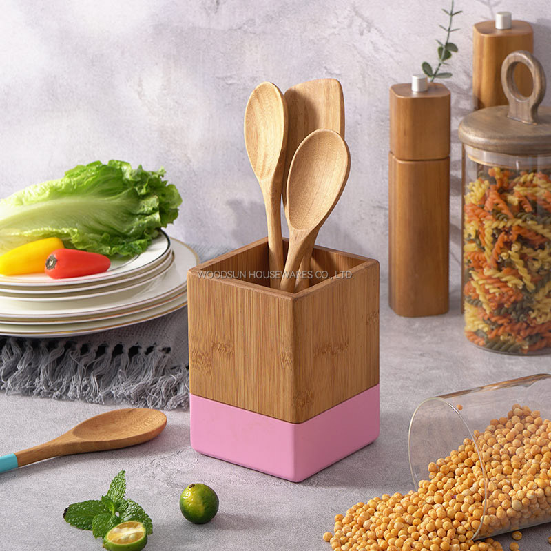 Woodsun Cutlery Holder Bamboo Plastic Kitchen Cooking Spatula Utensil Holder