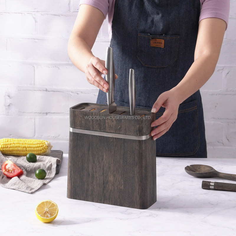 WoodSun Wooden Knife Block Space Saver Knife Holder Kitchen