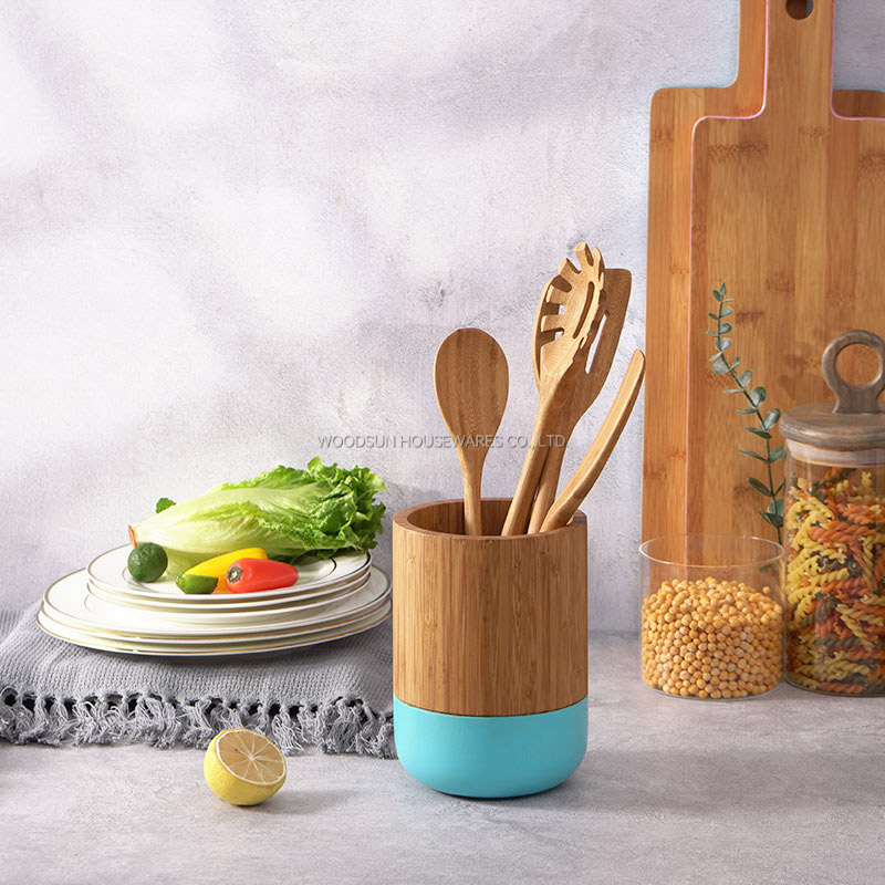 Woodsun Cutlery Holder Bamboo Plastic Utensil Holder For Kitchen Cooking Tools