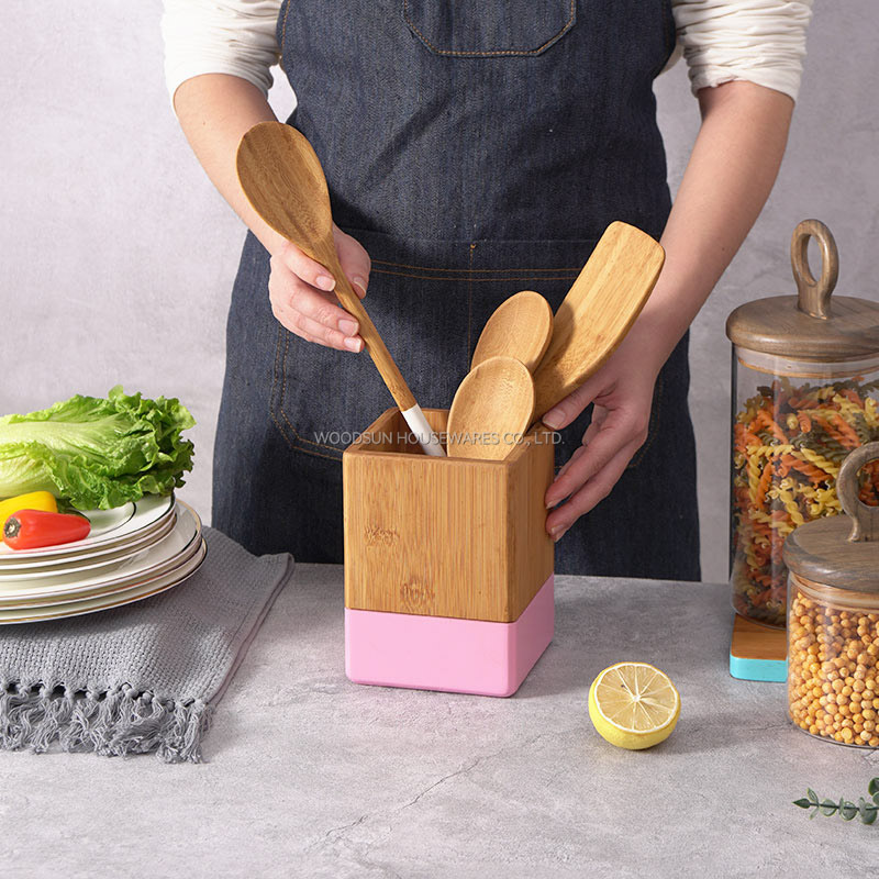 Woodsun Cutlery Holder Bamboo Plastic Kitchen Cooking Spatula Utensil Holder