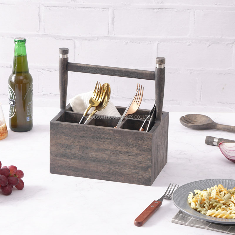 Woodsun Wooden Utensil Holder Baskets Utensilios Wood Caddy with Handle