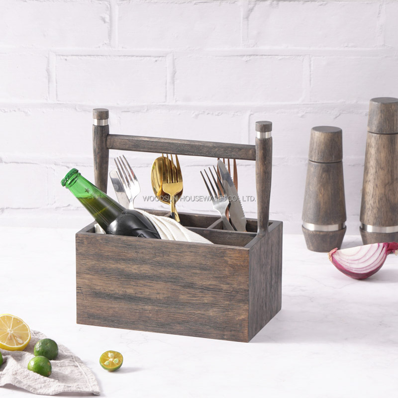 Woodsun Wooden Utensil Holder Baskets Utensilios Wood Caddy with Handle