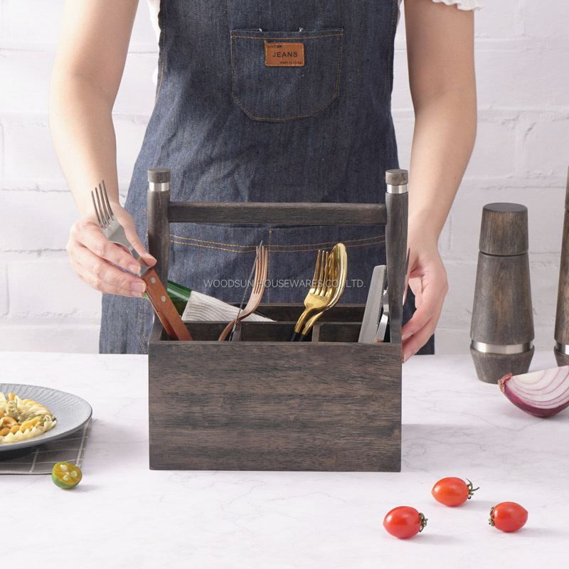Woodsun Wooden Utensil Holder Baskets Utensilios Wood Caddy with Handle